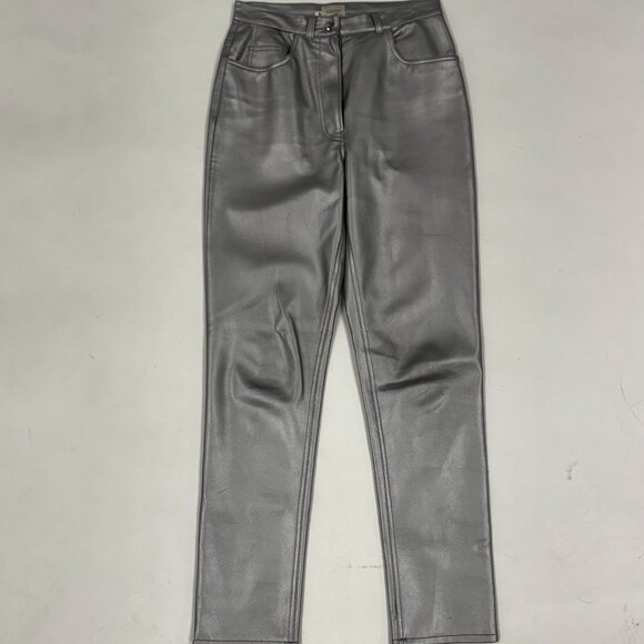 Vintage 90s Silver Faux Leather Pants – High Waist, Tapered Fit - Picture 1 of 6
